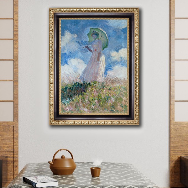 모네 Monet 양산 쓴 여인 앤틱액자 53x40